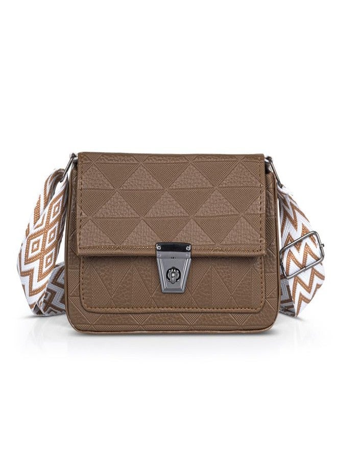 كاتشي حقيبة كتف نسائية أنيقة من الجلد الصناعي بلون بني فاتح مع مشبك إغلاق - Image 1